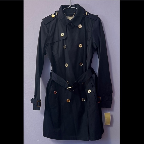 Michael Kors Jackets & Blazers - MICHEAL KORS Navy Blue Double-Breasted Rain Coat with Gold Accents